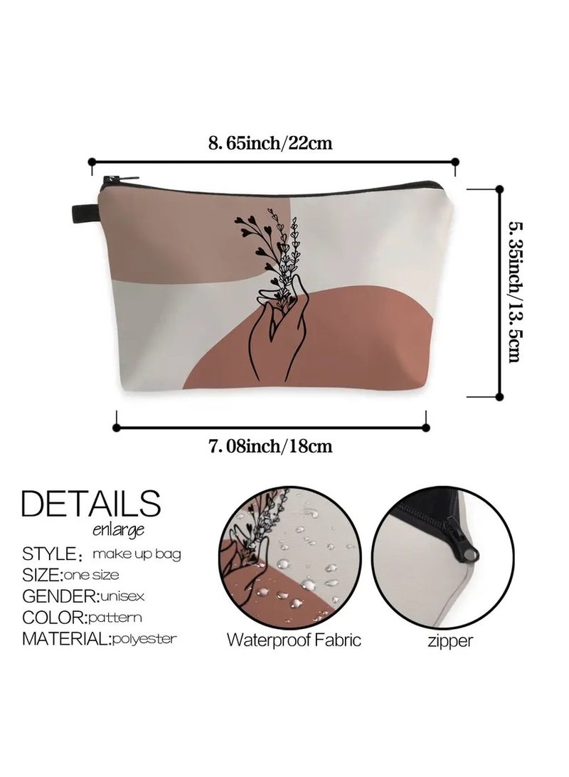 ORiTi 1pc Hand & Floral Pattern Makeup Bag Cosmetic Bag For Women Roomy Purse Bag Travel Accessories Organizer Gifts - Image 2