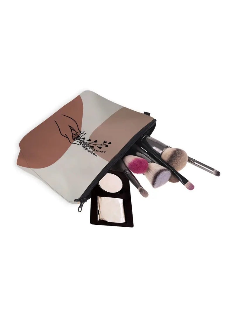 ORiTi 1pc Hand & Floral Pattern Makeup Bag Cosmetic Bag For Women Roomy Purse Bag Travel Accessories Organizer Gifts - Image 3