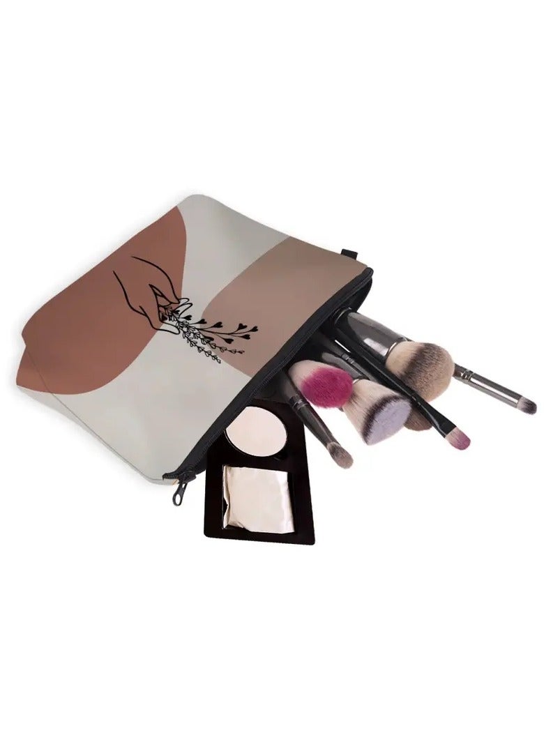 ORiTi 1pc Hand & Floral Pattern Makeup Bag Cosmetic Bag For Women Roomy Purse Bag Travel Accessories Organizer Gifts - Image 4