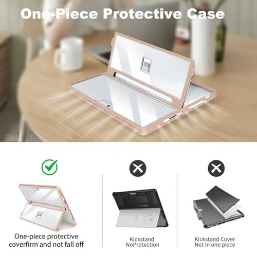 YORUNOHOSHI Case for 13 Inch Microsoft Surface Pro 11/10/9/8, with Stent Cover, All-in-one Shockproof Folio Rugged Case Compatible with Type Cover Keyboard, TPU Material(Transparent&Pink) - Image 5