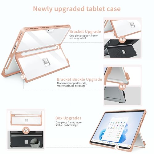 YORUNOHOSHI Case for 13 Inch Microsoft Surface Pro 11/10/9/8, with Stent Cover, All-in-one Shockproof Folio Rugged Case Compatible with Type Cover Keyboard, TPU Material(Transparent&Pink) - Image 3