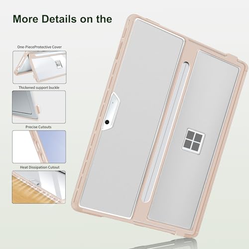 YORUNOHOSHI Case for 13 Inch Microsoft Surface Pro 11/10/9/8, with Stent Cover, All-in-one Shockproof Folio Rugged Case Compatible with Type Cover Keyboard, TPU Material(Transparent&Pink) - Image 4