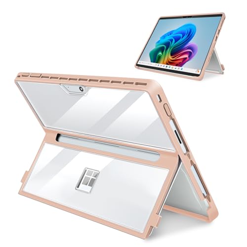 YORUNOHOSHI Case for 13 Inch Microsoft Surface Pro 11/10/9/8, with Stent Cover, All-in-one Shockproof Folio Rugged Case Compatible with Type Cover Keyboard, TPU Material(Transparent&Pink) - Image 1