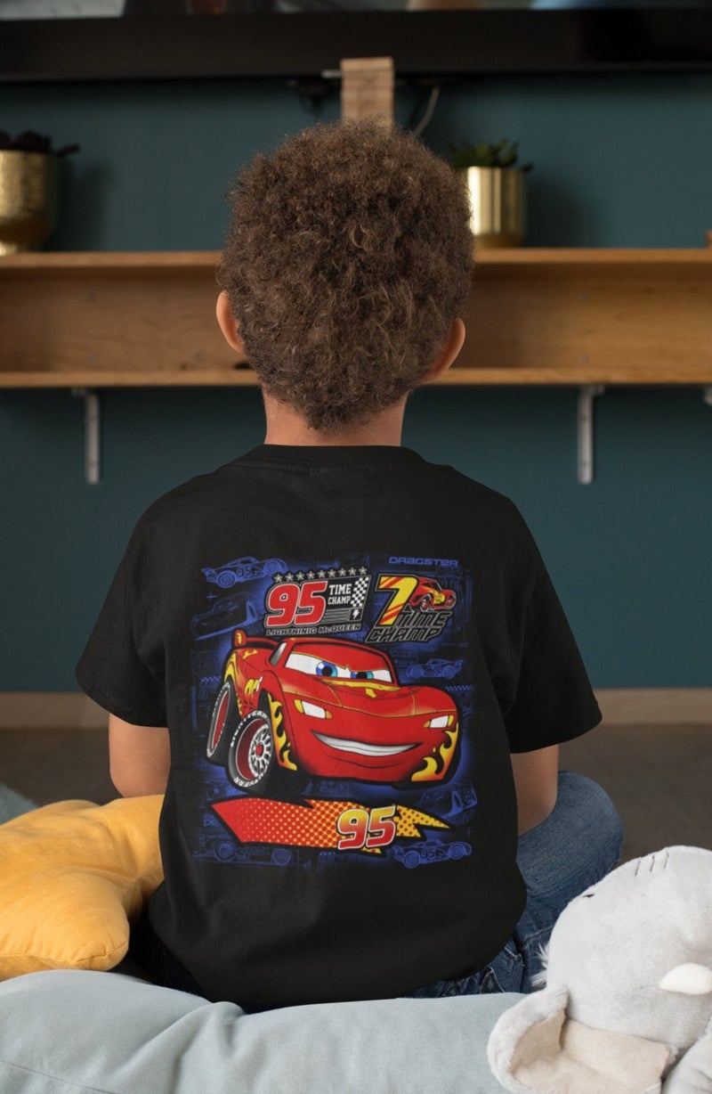 Fuddy Moda Fuddy Fashion Lightning Mcqueen Back Printed Unisex Kids T-Shirt, Cars Printed Baby T-Shirt  - Image 1