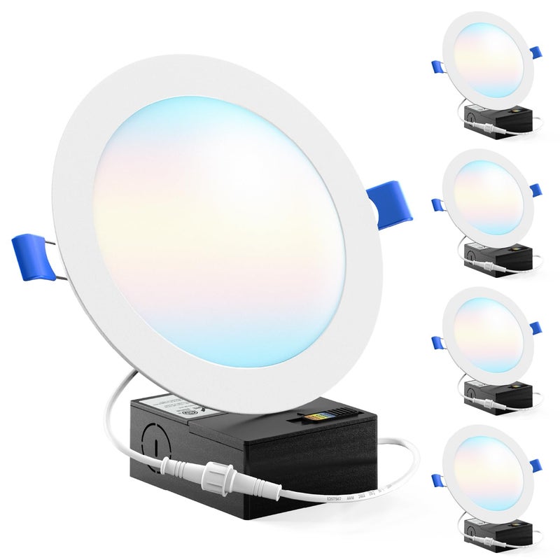 Sunco Lighting Sunco 6 Inch LED Recessed Light, Canless Ceiling Lights Slim with Junction Box, 850 LM, 14W (100W Equivalent), Selectable CCT 2700K/3000K/4000K/5000K/6000K, Dimmable, Wafer Thin ETL 4 Pack. - Image 1
