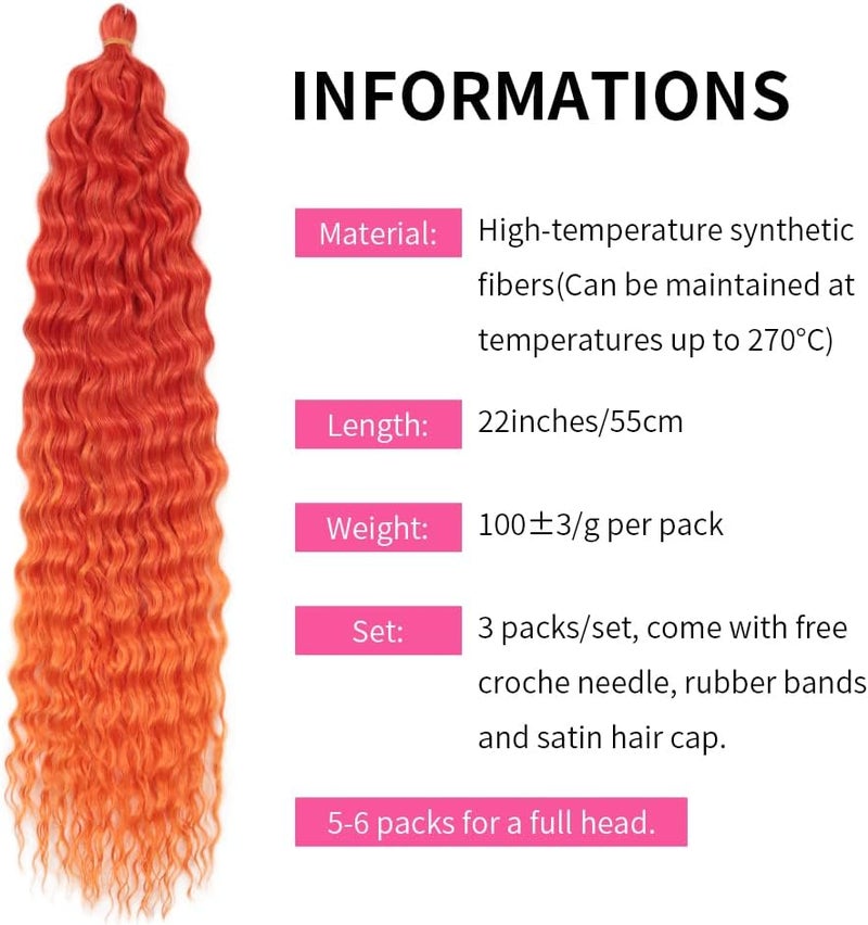 DSOAR Deep Twist Crochet Hair Hair Bundles Water Wave Synthetic Hair Extension Curly Braiding Ombre Curl Braiding Hairpiece, 22 Inch 3 Packs - Image 4