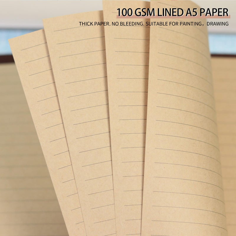 Mafegu Vintage Kraft Paper - A5 Lined Flipchart Refill, 80 Sheets (160 Pages) for 6-Ring Binders, Journal, Notebook, Diary - Image 2