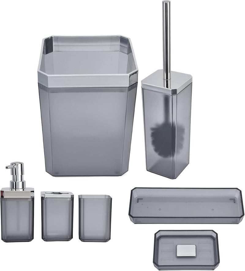 Bathroom Toothbrush Holder Set, Countertop Accessories 7Pcs Bathroom Accessory Grey Bathroom Accessories Set Toothbrush Holder, Toothbrush Cup, Tray, Toilet Brush Holder for - Image 2
