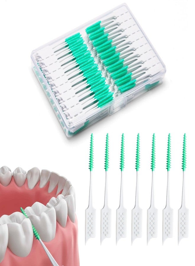 ACSKD 200 Pieces Interdental Brushes,Braces Brush with Silicone Head,Dental Tooth Flossing Toothpick Cleaners Tooth Tool (200PCS Green - Image 1