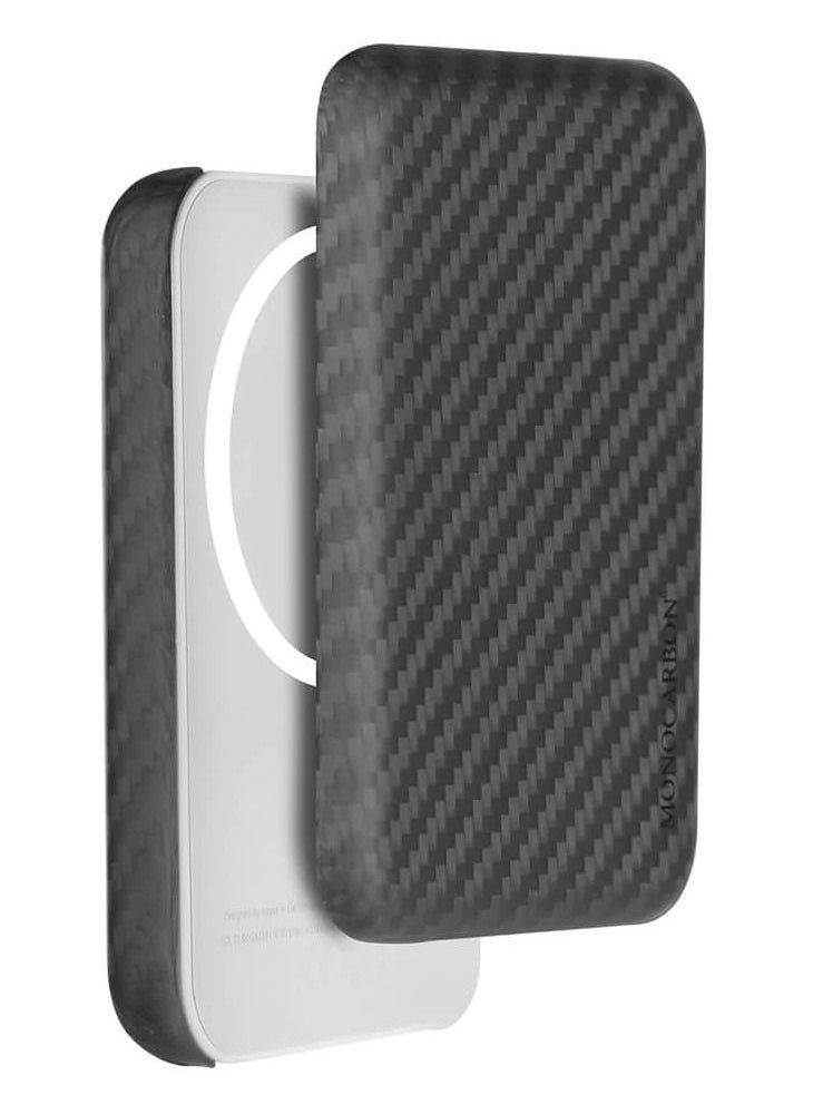 MONOCARBON Real Carbon Fiber Apple MagSafe Battery Pack Case Cover Ultra Protective & Lightweight - Matte Black  - Image 1