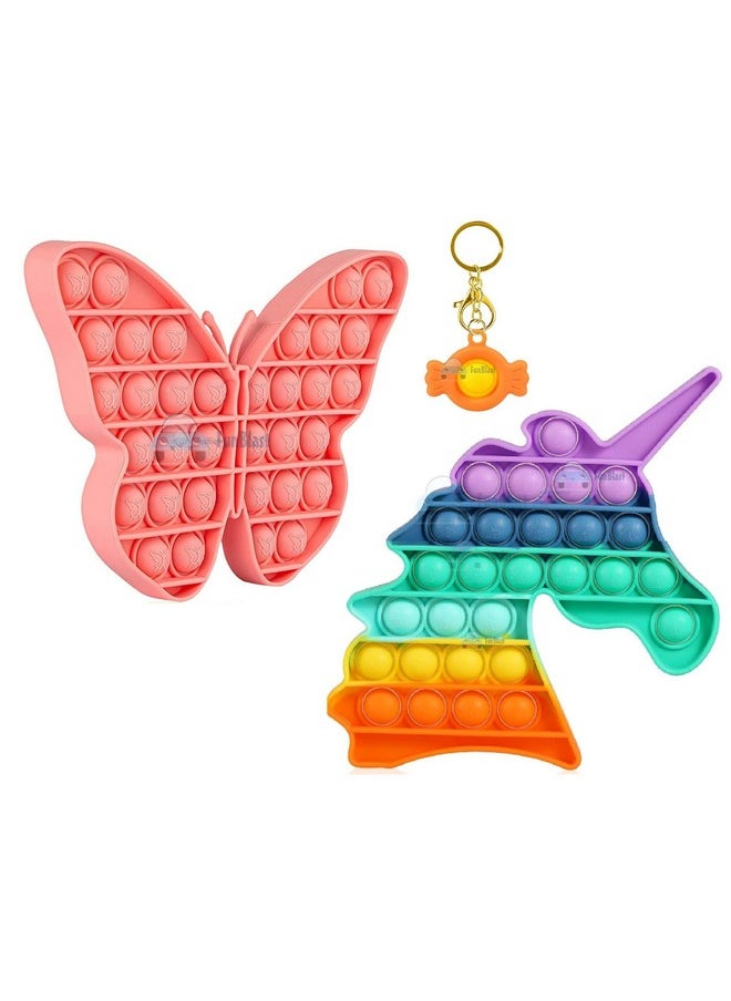FunBlast - FunBlast Pop It - Popit Game, Poppet for Kids, Pop It Toy, Pop It Toys for Kids, Pop It Fidget Toy, Pop It Big, Pop It for Girls, Butterfly Pop It Toy Fidget with Unicorn Pop It Game & Keychain Pop It Toy, Pop It for Boys, Stress Relief Toys (Pack of 3 Pcs) - Image 1