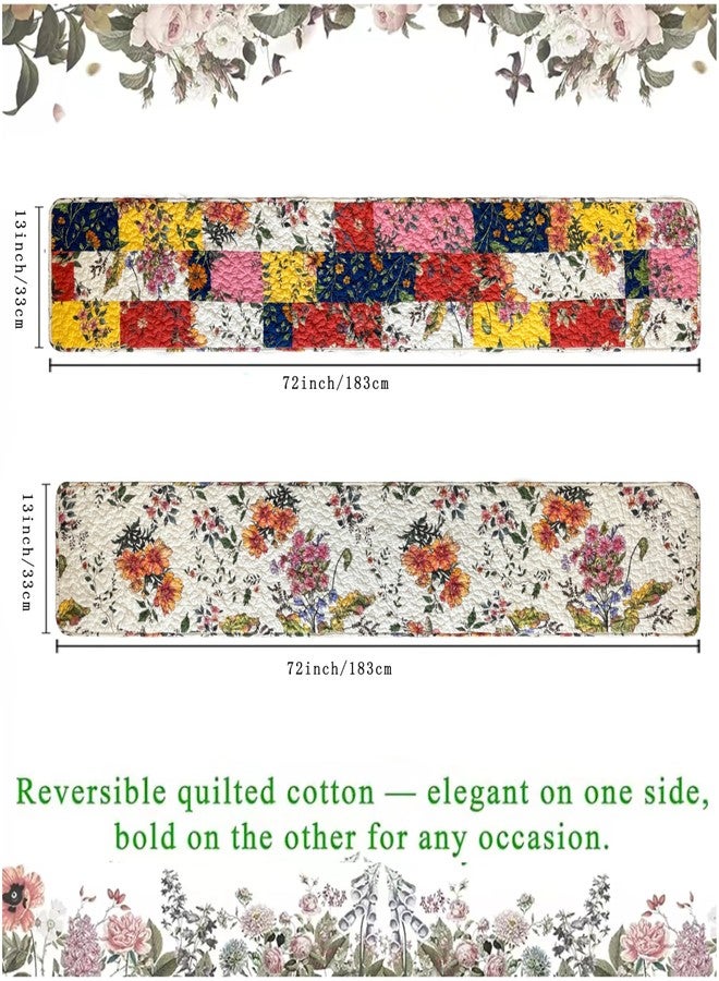 Art Pinecone Cotton Quilted Floral Patchwork Table Runner 72 Inches Long - Handmade Farmhouse Table Runner for Dining Room, Coffee Table, or Buffet (Floral, 13*74) - Image 2
