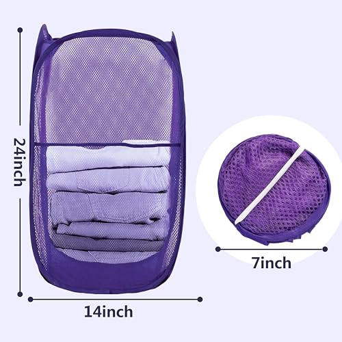 LXLOVESM Pop Up Laundry Hamper Mesh Laundry Basket Collapsible Foldable Hamper for Travel and Storage Purple - Image 3