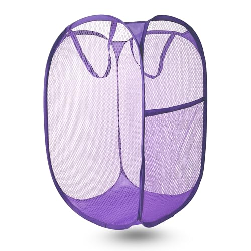 LXLOVESM Pop Up Laundry Hamper Mesh Laundry Basket Collapsible Foldable Hamper for Travel and Storage Purple - Image 1