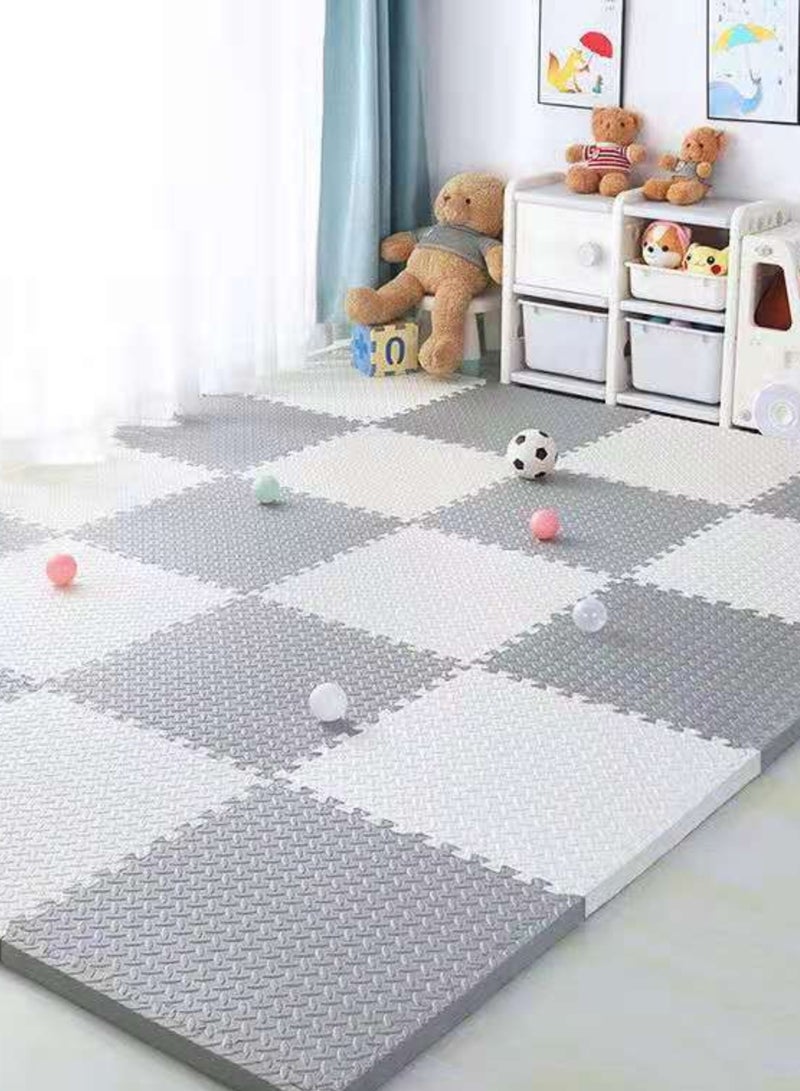 GoldenLike  12 قطعة من بساط الأرضية الإسفنجي، 60*60 سم، بساط إسفنجي أحجي، بساط لعب للأطفال، بساط صالة ألعاب رياضية، بساط أرضي للأطفال، بساط زحف، بساط مضاد للانزلاق، حشوة إسفنجية واقية للمنزل، صالة الألعاب الرياضية، 6 قطع رمادية و6 قطع بيضاء - Image 5