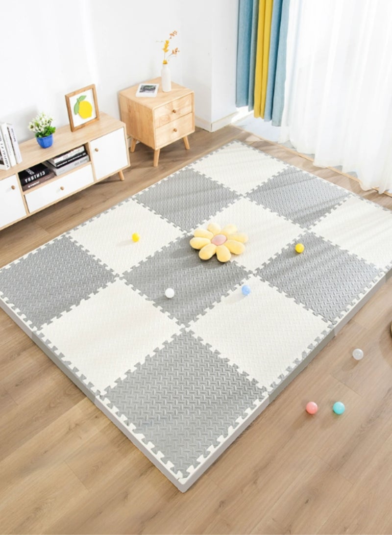 GoldenLike  12 قطعة من بساط الأرضية الإسفنجي، 60*60 سم، بساط إسفنجي أحجي، بساط لعب للأطفال، بساط صالة ألعاب رياضية، بساط أرضي للأطفال، بساط زحف، بساط مضاد للانزلاق، حشوة إسفنجية واقية للمنزل، صالة الألعاب الرياضية، 6 قطع رمادية و6 قطع بيضاء - Image 2