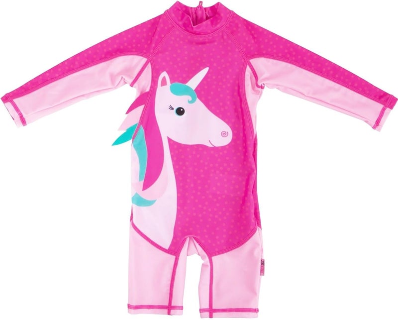 Zoocchini Baby and Toddler Unicorn Rashguard Swimsuit, 6-12 Months - Image 1