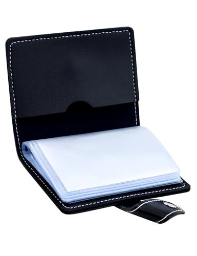 GAUENEEN Leather Business Card Holder, 26 Card Slots, RFID Blocking Secure Professional Card Organizer with Snap Closure (Black) - Image 1