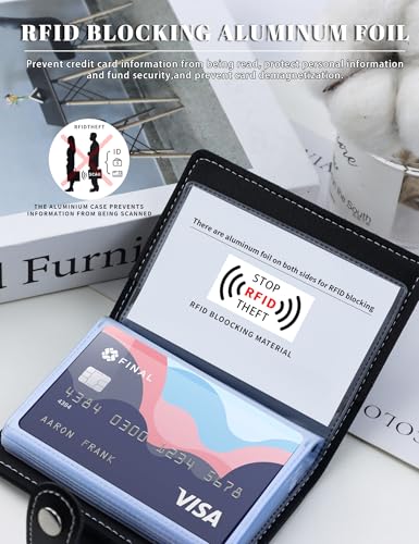 GAUENEEN Leather Business Card Holder, 26 Card Slots, RFID Blocking Secure Professional Card Organizer with Snap Closure (Black) - Image 3
