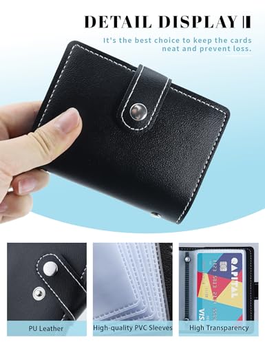 GAUENEEN Leather Business Card Holder, 26 Card Slots, RFID Blocking Secure Professional Card Organizer with Snap Closure (Black) - Image 4