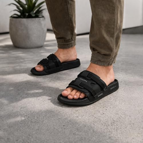 CHUPPS Element Black & Black Drift Orthopedic Slippers | Soft Footpharma Footbed | Breathable Ventilation Holes | Lightweight Flip Flops | Anti-Skid Chappals for Everyday For Mens - Image 3