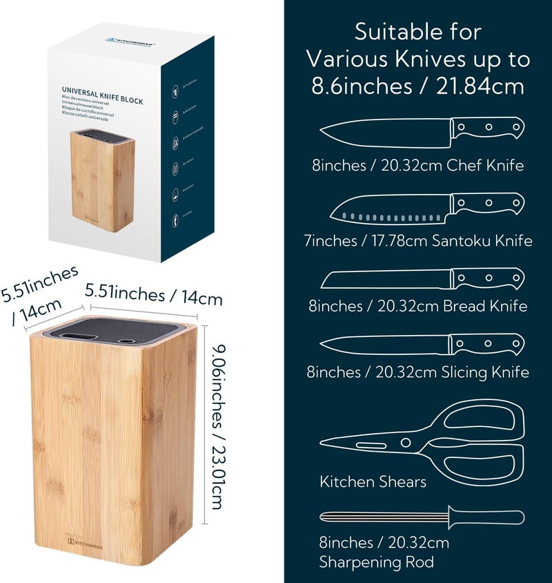 KITCHENDAO Deluxe Universal Knife Block with Slots for Scissors and Sharpening Rod - Eco-Friendly Bamboo Knife Holder For Safe, Space Saver Knives Storage - Unique Slot Design to Protect Blades - Image 2