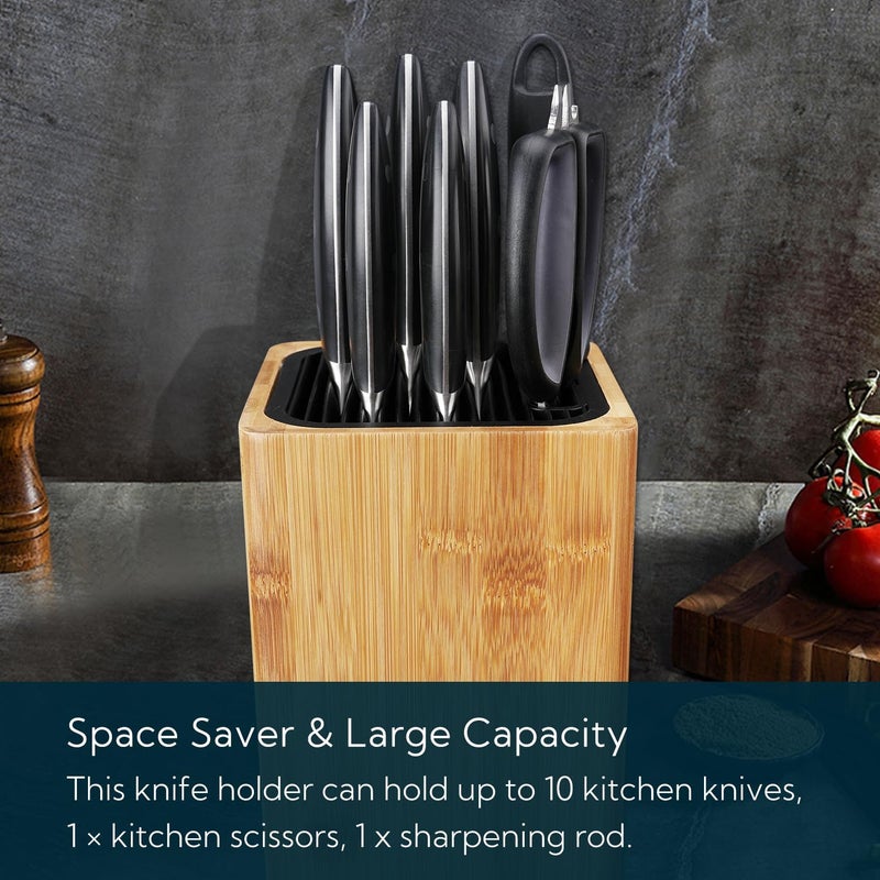 KITCHENDAO Deluxe Universal Knife Block with Slots for Scissors and Sharpening Rod - Eco-Friendly Bamboo Knife Holder For Safe, Space Saver Knives Storage - Unique Slot Design to Protect Blades - Image 4