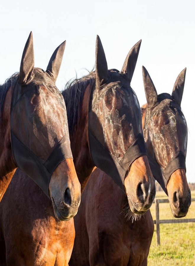 قناع ذباب أسود شبكي من صني موف، 3 قطع، مناسب ليوم سباق الخيل، مع أنف وأذنين طويلتين. إكسسوارات لخيول سباق الخيل. قناع ذباب مرن وناعم مع حماية من الأشعة فوق البنفسجية لسباقات الخيل والمهرجانات والمسابقات. - Image 1
