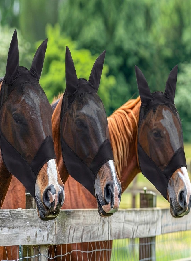 قناع ذباب أسود شبكي من صني موف، 3 قطع، مناسب ليوم سباق الخيل، مع أنف وأذنين طويلتين. إكسسوارات لخيول سباق الخيل. قناع ذباب مرن وناعم مع حماية من الأشعة فوق البنفسجية لسباقات الخيل والمهرجانات والمسابقات. - Image 5