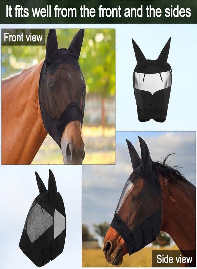 قناع ذباب أسود شبكي من صني موف، 3 قطع، مناسب ليوم سباق الخيل، مع أنف وأذنين طويلتين. إكسسوارات لخيول سباق الخيل. قناع ذباب مرن وناعم مع حماية من الأشعة فوق البنفسجية لسباقات الخيل والمهرجانات والمسابقات. - Image 3