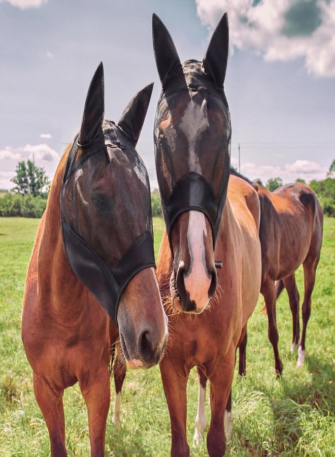 قناع ذباب أسود شبكي من صني موف، 3 قطع، مناسب ليوم سباق الخيل، مع أنف وأذنين طويلتين. إكسسوارات لخيول سباق الخيل. قناع ذباب مرن وناعم مع حماية من الأشعة فوق البنفسجية لسباقات الخيل والمهرجانات والمسابقات. - Image 4