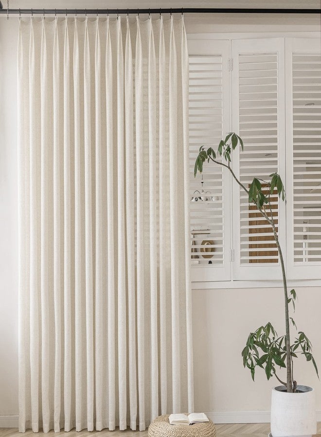 MAIHER Pinch Pleated Linen Curtains for Sliding Patio Door, 72" W x 108" L, Light Filtering Semi Sheer Pinch Pleat Drapes for Living Room, Privacy Curtain, Natural Linen, 1 Panel - Image 1
