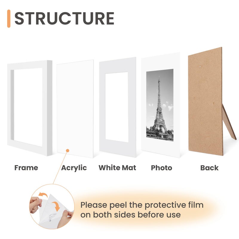 upsimples 8x10 Picture Frame Set of 10, Display Pictures 5x7 with Mat or 8x10 Without, Multi Photo Frames Collage for Wall or Tabletop Display, White - Image 4