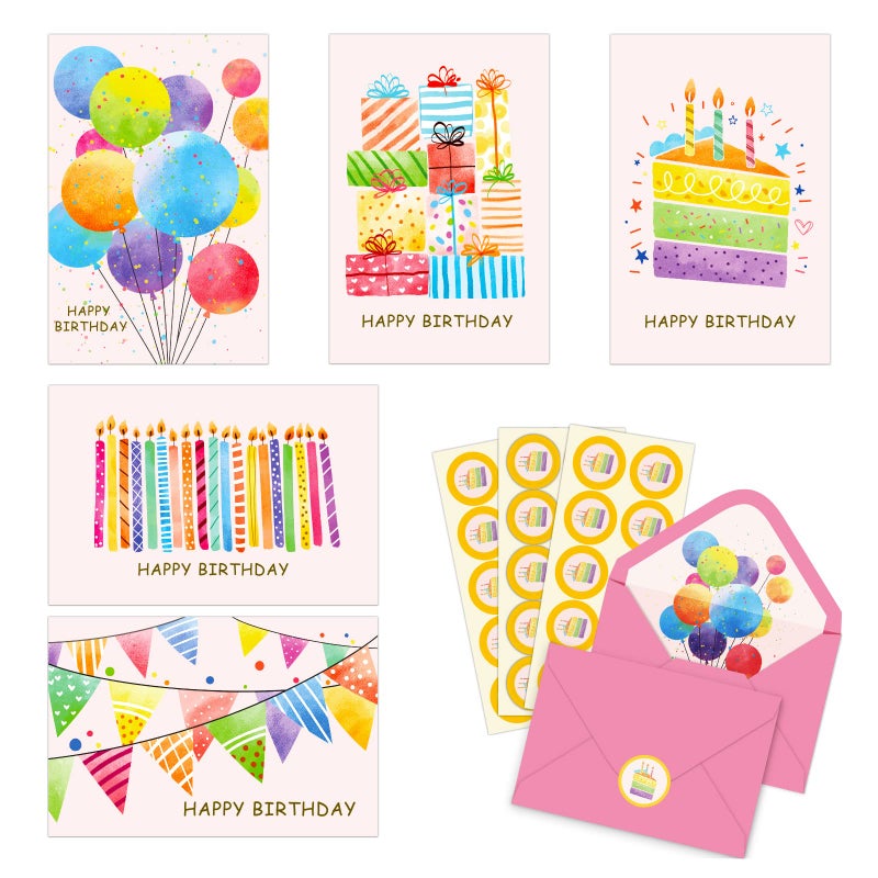KiDEPOCH 50 Pack Happy Birthday Cards, Watercolor Birthday Cards Assortment, Assorted Blank Birthday Cards Bulk with Envelopes & Stickers for Birthday Party - Image 1