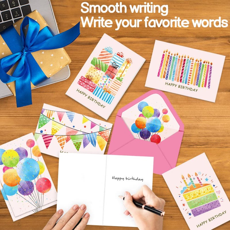 KiDEPOCH 50 Pack Happy Birthday Cards, Watercolor Birthday Cards Assortment, Assorted Blank Birthday Cards Bulk with Envelopes & Stickers for Birthday Party - Image 5