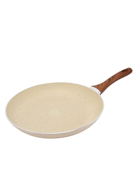 Non-Stick Aluminum Fry Pan With Soft Touch Wood Handle Beige/Brown
