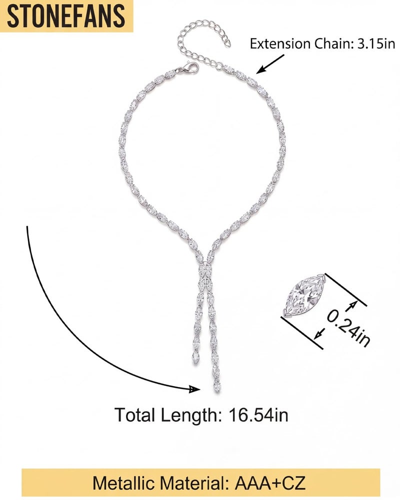 STONEFANS Rhinestone Long Necklaces for Women - Dainty Tennis Lariat Necklace Cute Silver Drop Necklace Simple Choker Necklace Party Prom Jewelry Bridesmaid Gifts - Image 2