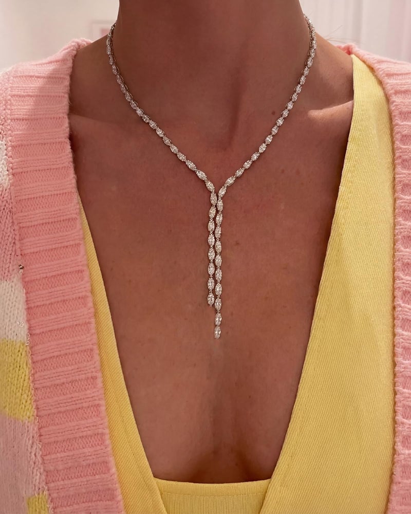STONEFANS Rhinestone Long Necklaces for Women - Dainty Tennis Lariat Necklace Cute Silver Drop Necklace Simple Choker Necklace Party Prom Jewelry Bridesmaid Gifts - Image 3