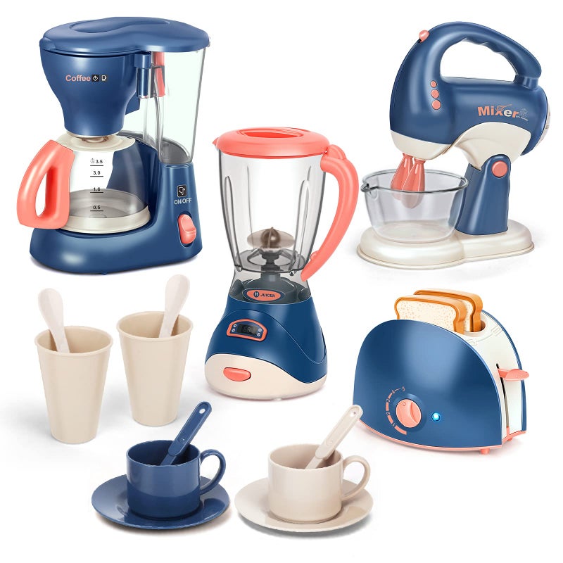 Yalujumb Pretend Play Kitchen Appliances Toy Set with Coffee Maker Machine,Blender, Mixer and Toaster with Realistic Light and Sounds for Kids Ages 4-8 - Image 1