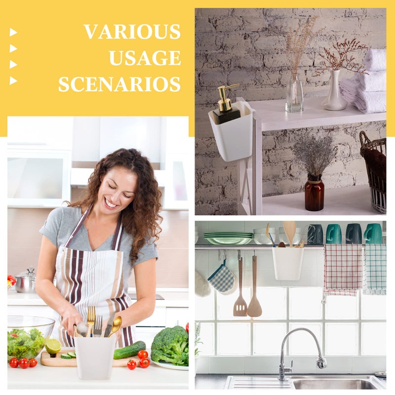 Tessco 12 Rolling Cart Accessories Hanging Cup Holder White Wall Storage Bins Plastic Pencil Hanging Cups Artificial Planters Bucket Desktop Cleaning Trash Organizer for Home Office Supply Kitchen - Image 5