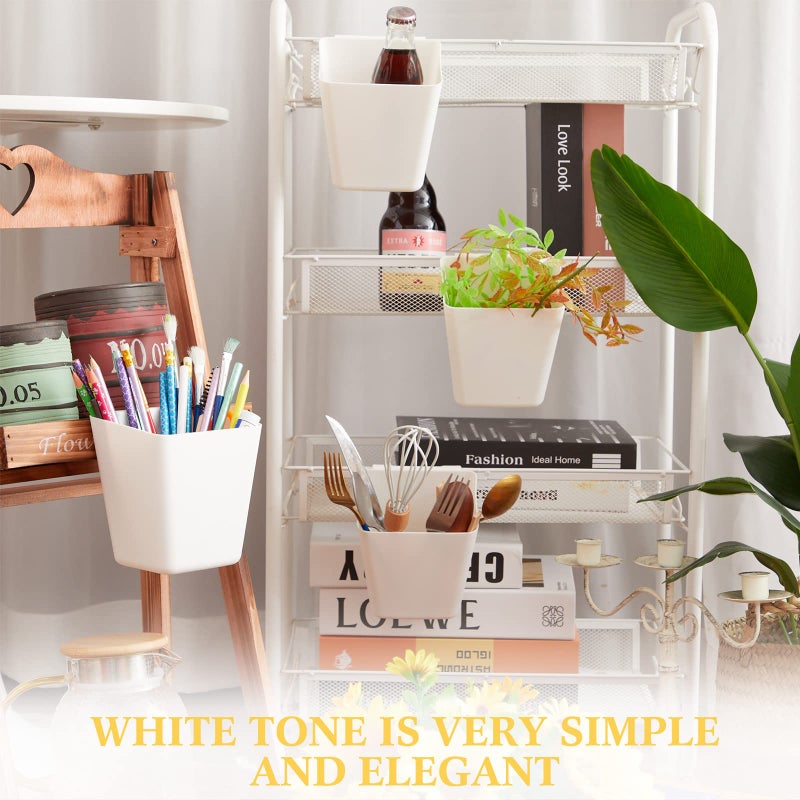 Tessco 12 Rolling Cart Accessories Hanging Cup Holder White Wall Storage Bins Plastic Pencil Hanging Cups Artificial Planters Bucket Desktop Cleaning Trash Organizer for Home Office Supply Kitchen - Image 3