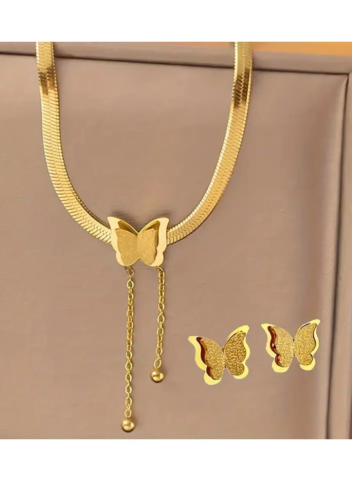 Goolsky 3pcs/set Butterfly Set Stainless Steel Material Electroplated Gold Plated Fashion Classic Style Set Not Easy to Allergy Birthday Gift Valentine's Day Gift - Image 1