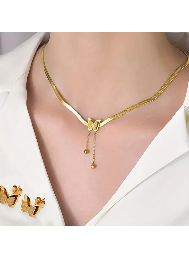 Goolsky 3pcs/set Butterfly Set Stainless Steel Material Electroplated Gold Plated Fashion Classic Style Set Not Easy to Allergy Birthday Gift Valentine's Day Gift - Image 2