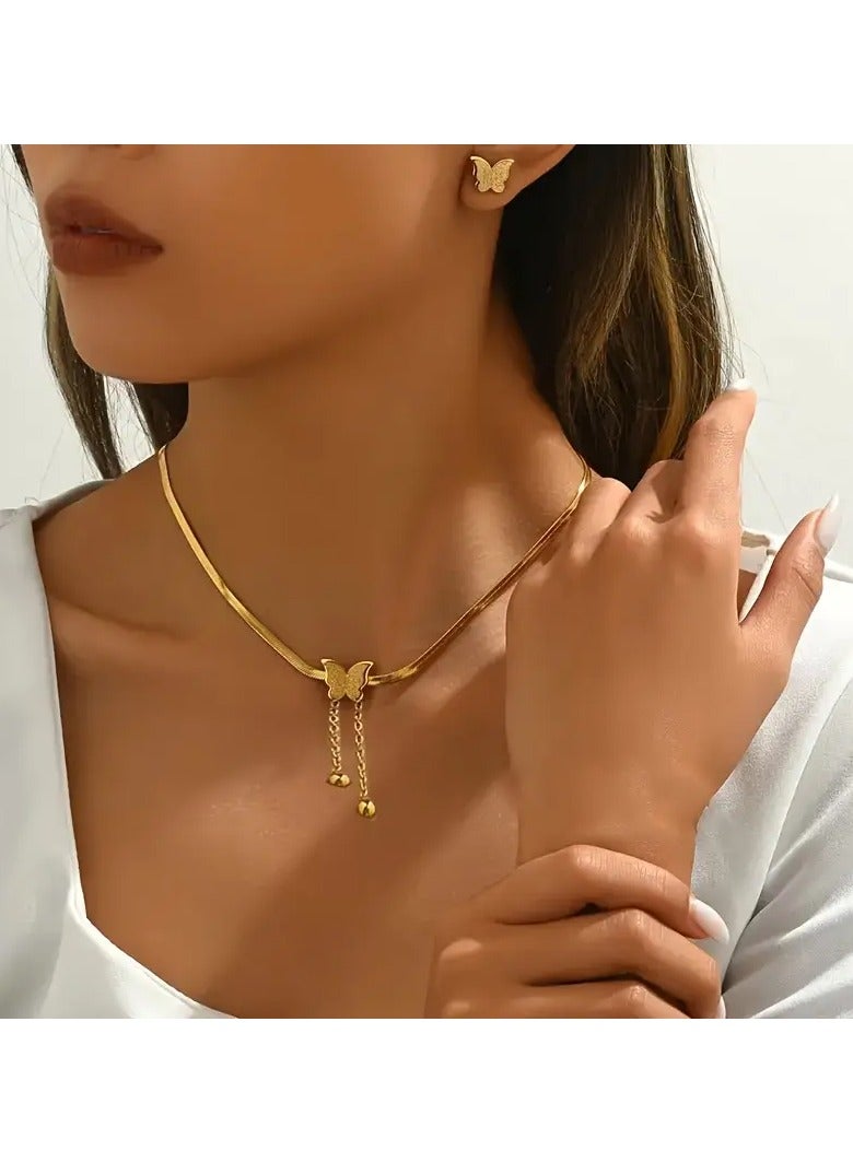 Goolsky 3pcs/set Butterfly Set Stainless Steel Material Electroplated Gold Plated Fashion Classic Style Set Not Easy to Allergy Birthday Gift Valentine's Day Gift - Image 4