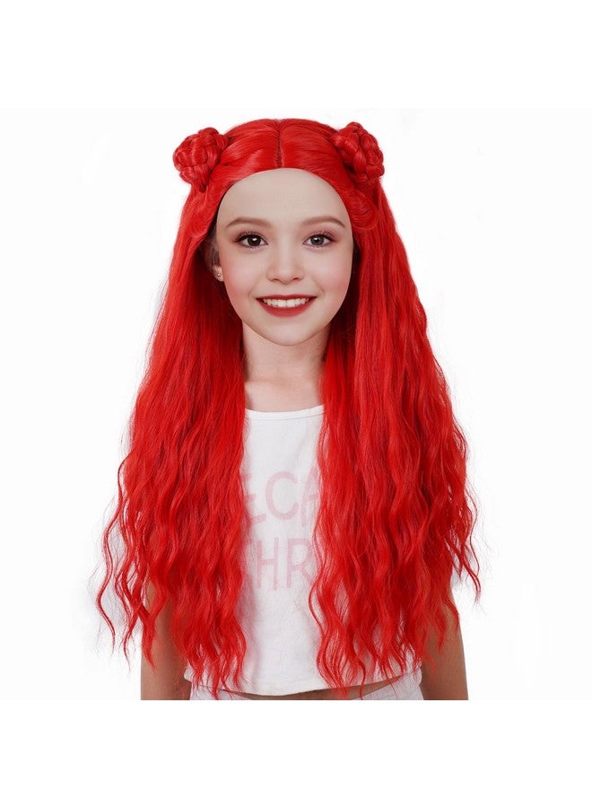 Besuante Girls Red Wigs with Braided Bun Long Curly Costume Wigs for Halloween - Image 1