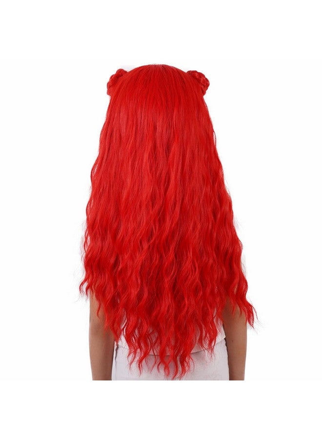 Besuante Girls Red Wigs with Braided Bun Long Curly Costume Wigs for Halloween - Image 4