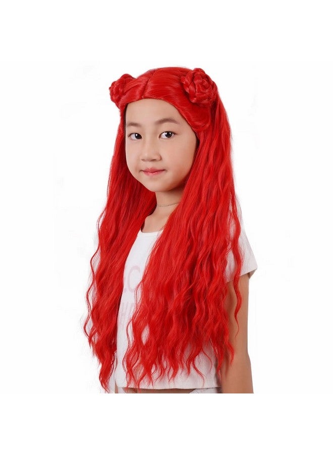 Besuante Girls Red Wigs with Braided Bun Long Curly Costume Wigs for Halloween - Image 2