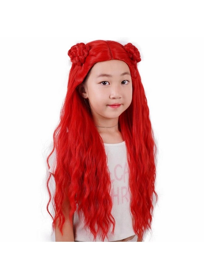 Besuante Girls Red Wigs with Braided Bun Long Curly Costume Wigs for Halloween - Image 3