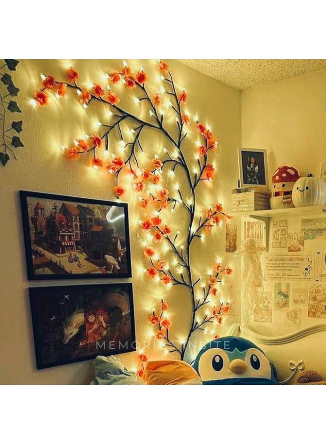 ناما شريط إضاءة ديكوري فيه 100 وردة باضاءه صفراء دافية ثابتة. الطول 3 متر من الغصن للفيشة. فيه 100 لمبة LED. كهرباء. مصنوع من بلاستيك PVC. ممكن تشكيل الغصن زي ما تحب. - Image 1