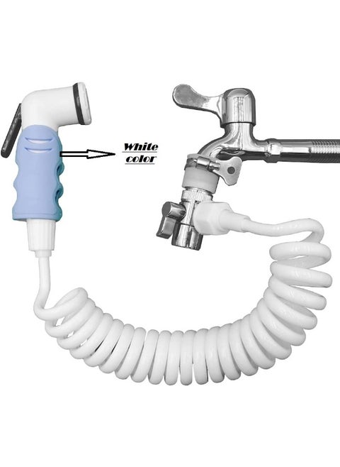 Portable Travel Shattaf, Travel Shattaf Portable Bidet Sprayer Toilet Sprayer, Shatafa Set With Hose And Adaptors For Faucets,Easy To Install Upto 2.5M Extendable Pipe (White Silicon Holder)